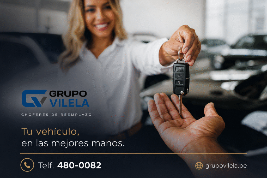 Cliente entrega las llaves de su vehículo a un chofer de reemplazo profesional durante el inicio del servicio de Grupo Vilela.